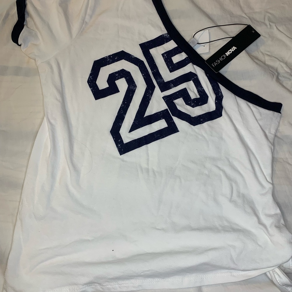 Fashion Nova Navy and White Short Sleeve Tee